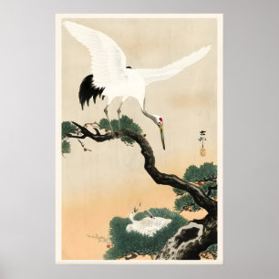 Impresión de arte japonés de cigüeña y pino  Hogar
