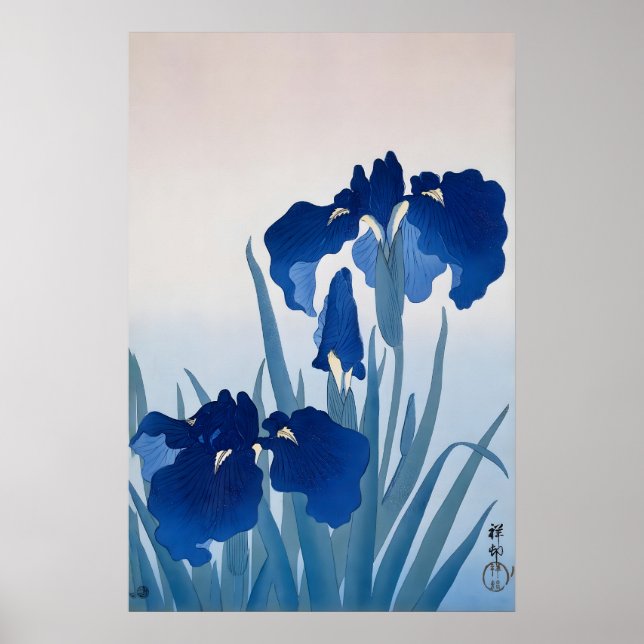 Impresión de arte japonés de Iris Azul  Pared flor (Frente)