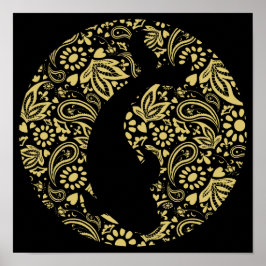 Impresión de arte japonés de oro negro para peces