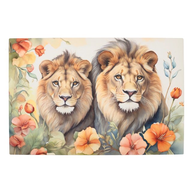 Impresión de arte majestuoso de león y acuarela fl (Anverso)