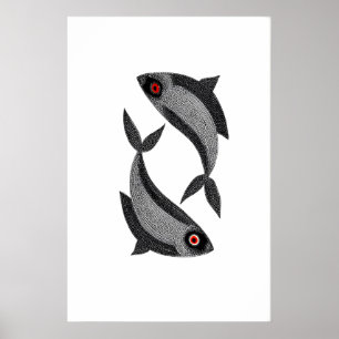 Impresión de arte Matsya Duo, peces dibujados a ma