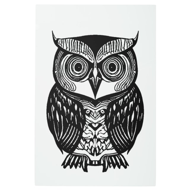 Impresión de arte Metalizado de búho negro blanco (Anverso)