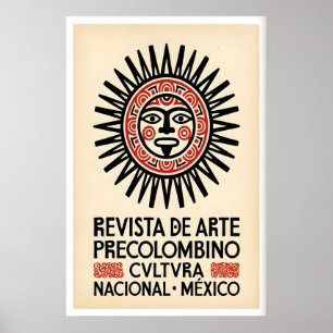 Impresión de arte mexicano Máscara solar precolomb