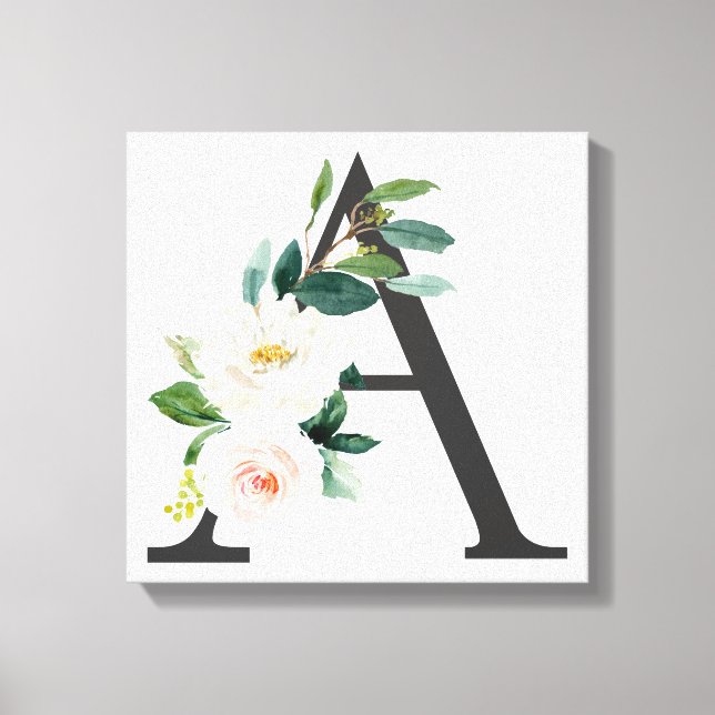 Impresión de arte monograma, letra floral A, regal (Anverso)
