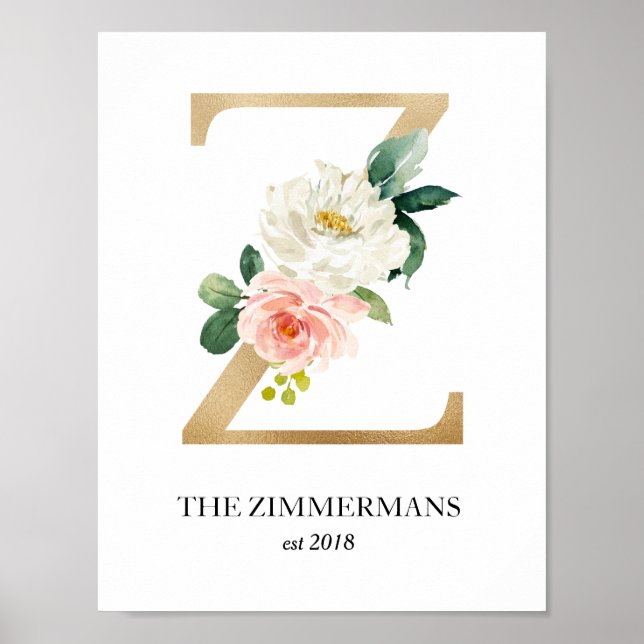 Impresión de arte monograma, letra Z, Boda, guarde (Frente)