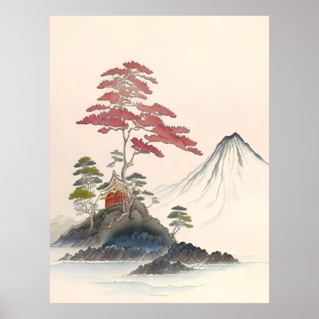 Impresión de arte paisajístico japonés vintage (Frente)