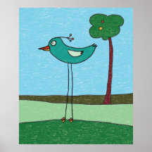 Impresión de arte, pájaro lindo y árbol