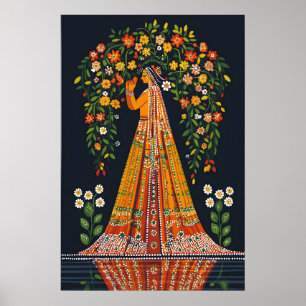 Impresión de arte Pichwai Mujer india tradicional