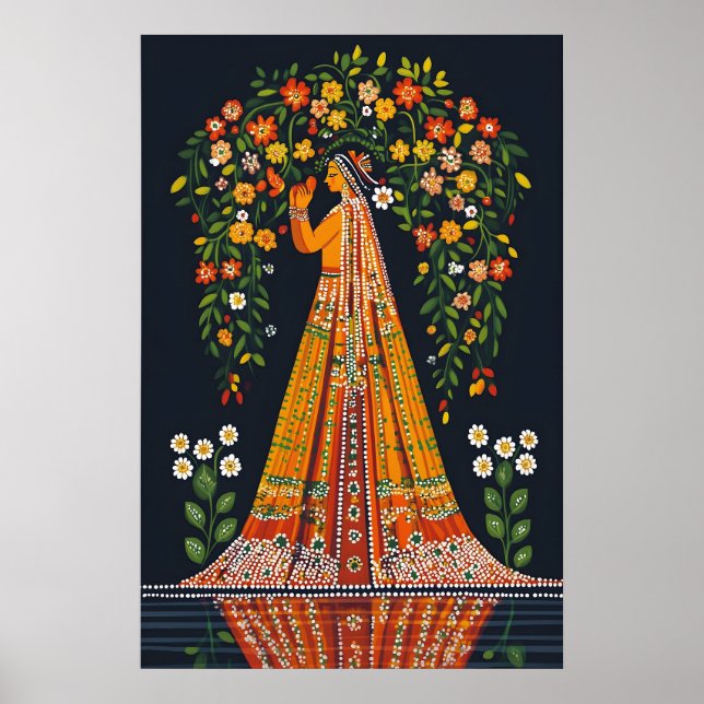 Impresión de arte Pichwai Mujer india tradicional  (Frente)