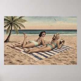 Impresión de Arte Pinup de Playa Vintage | Chicas