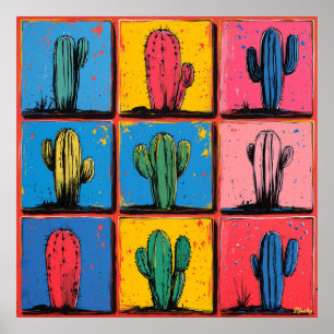 Impresión de arte pop de cactus vibrante para un t