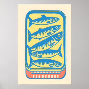 Impresión de arte pop de lata de sardina retro Min