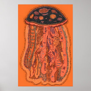 Impresión de arte pop de medusa roja abstracta con