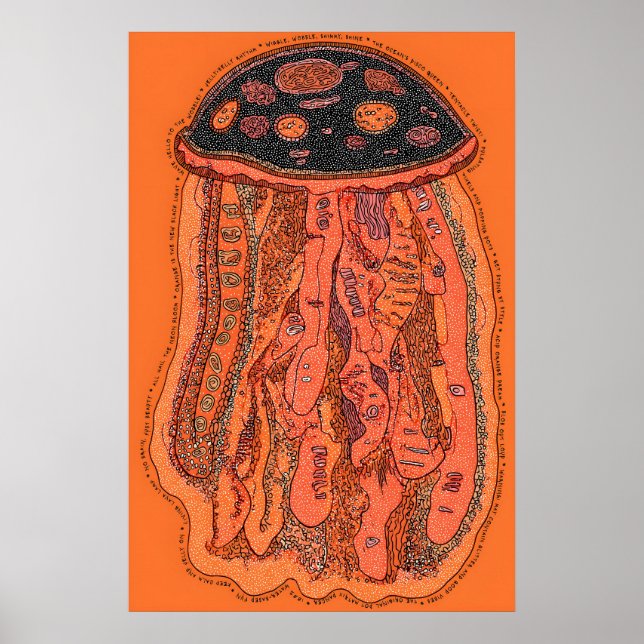 Impresión de arte pop de medusa roja abstracta con (Frente)
