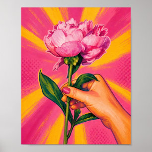 Impresión de arte pop de peonía rosa