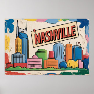 Impresión de arte pop del horizonte de Nashville T