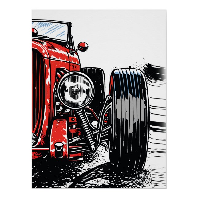 Impresión de arte pop frontal de automóvil clásico (Anverso)