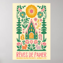 Impresión de arte popular francés con conejo flora