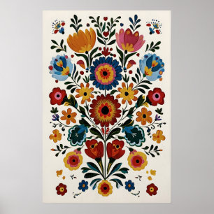 Impresión de Arte Popular Mexicano Vibrante Floral