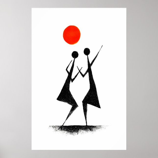 Impresión de arte popular Warli Escena de baile mi (Frente)