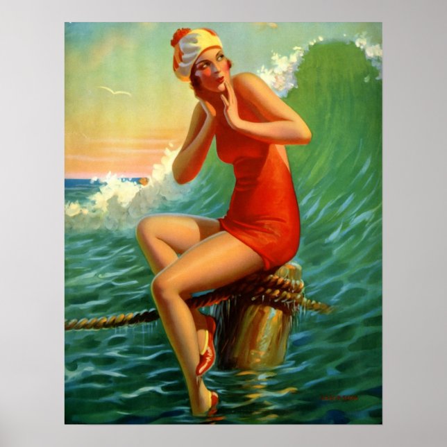 Impresión de arte retro, "Bonito sentada" Egglesto (Frente)