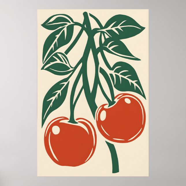 Impresión de Arte Retro de Cereza - Pared de Cocin (Frente)
