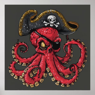 Impresión de arte surrealista de pulpo rojo