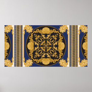 Impresión de Bandana sobre fondo negro y azul, oro