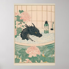 Impresión de baño de dragón negro Arte japonés Uki
