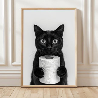 Impresión de Baño de Gato Negro, Gato Sosteniendo 