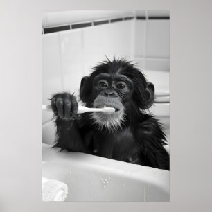 Impresión de baño de mono divertido al estilo vint