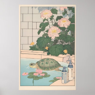 Impresión de baño de tortuga marina Ukiyo-e Arte j