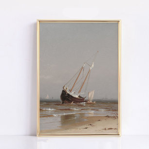 Impresión de Barco Varado, Arte de Pared Vintage, 