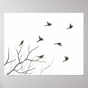 Impresión de Bella Artes de silueta de aves volado