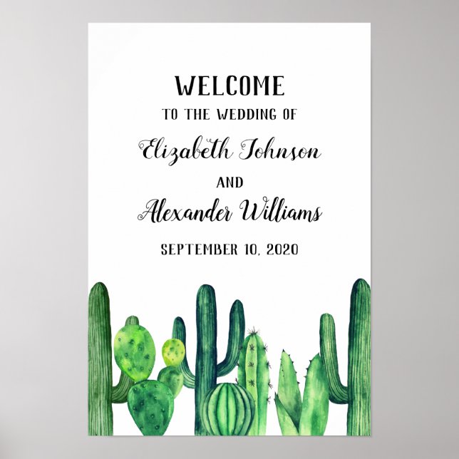Impresión de bienvenida de boda de cactus verde. L (Frente)