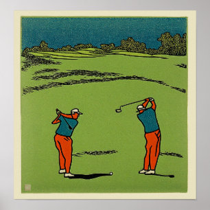 Impresión de bloques de madera de dos golfistas