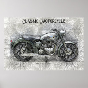 Impresión de boceto de lápiz de la motocicleta de