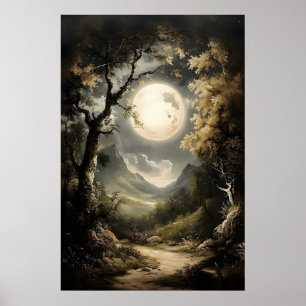 Impresión de bosque a la luz de la luna, pared gót