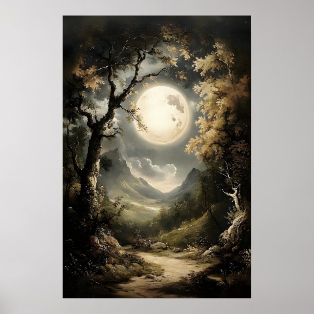 Impresión de bosque a la luz de la luna, pared gót (Frente)