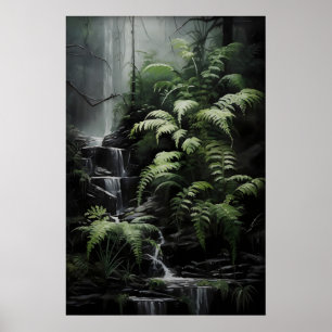Impresión de bosque de helechos de cascada, gótico