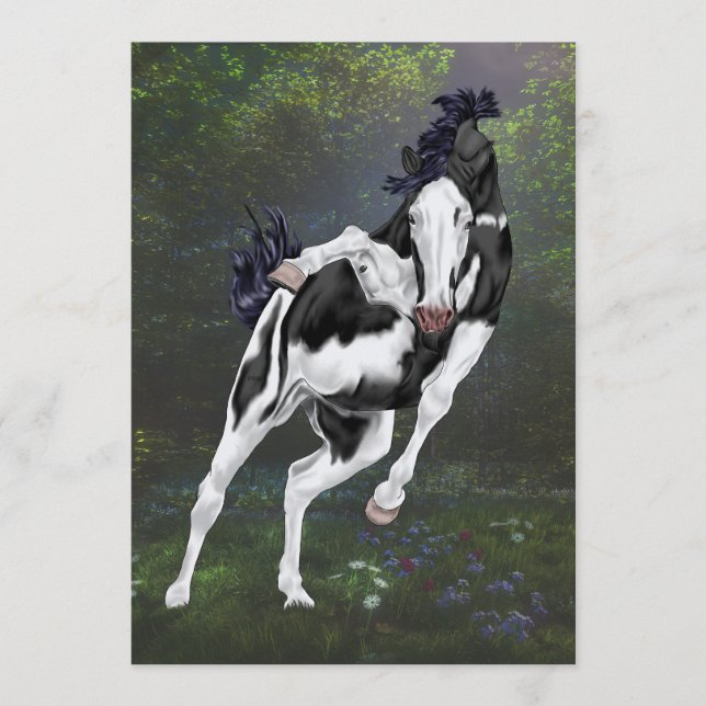 Impresión de caballos de pintura en blanco y negro (Anverso)