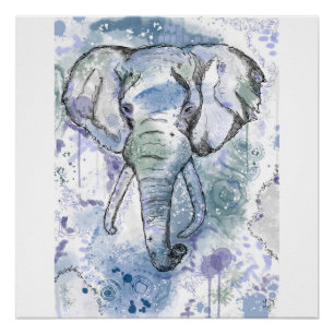 Impresión de cabeza de elefante azul