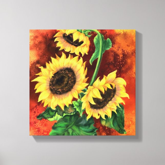 Impresión de canvas de tres girasoles (Anverso)