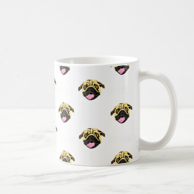 Impresión de cara de pug blanco 325 ml taza clásic (Derecha)
