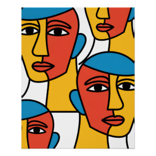 Impresión de caras abstractas, arte geométrico vib