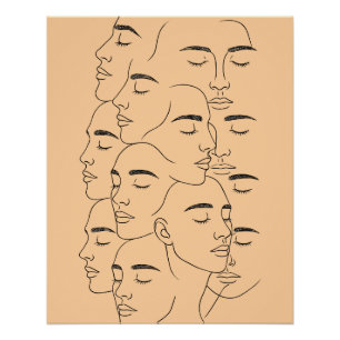 Impresión de caras superpuestas, arte de línea min