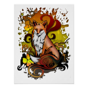 Impresión de cartel de bosque de zorro en estética