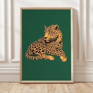 Impresión de cartel de leopardo Arte de pared verd