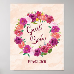 Impresión de cartel de libro de invitados de rosas