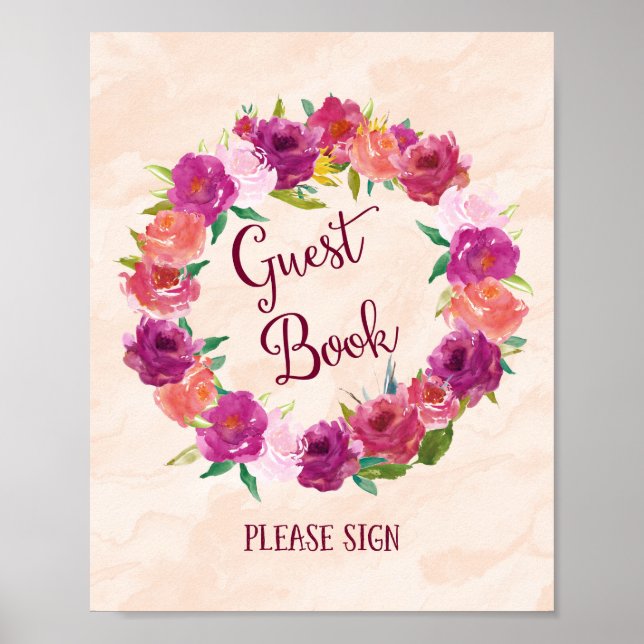 Impresión de cartel de libro de invitados de rosas (Frente)